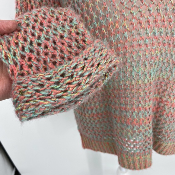 JJ Basics Sweater Pastel Open Knit High Low Style in Pink & Green Women's Medium - Picture 3 of 6